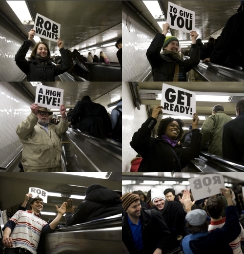 improv everywhere high five escalator